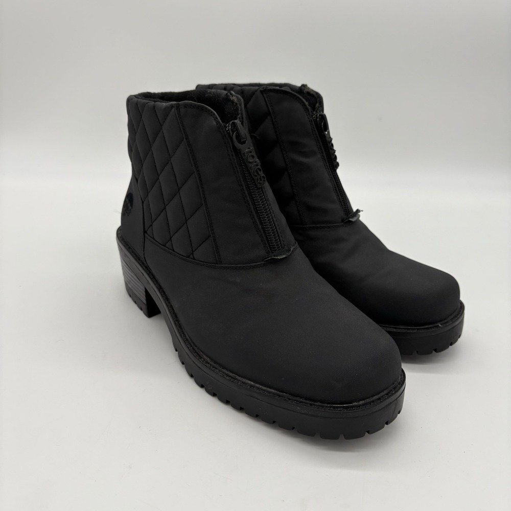 Totes Black Women's Size 6 Zippered Waterproof Rain Boot Modern Style with Heel